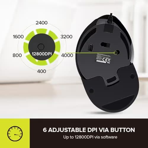 Delux Ergonomic Vertical Mouse, Wired Optical Mouse with RGB Lighting, 6 Buttons, Removable Wrist Rest, 5 Adjustable DPI (800-1200-1600-2400-4000 DPI) for Laptop PC Computer (M618Plus RGB-Black) image