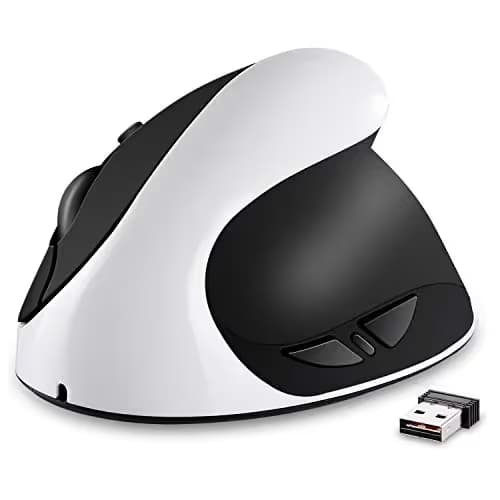 Vertical Mouse, AURTEC Rechargeable 2.4G Wireless Ergonomic Mice with USB Receiver, 6 Buttons and 3 Adjustable DPI 800/1200/1600, White image