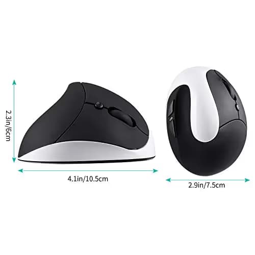 Vertical Mouse, AURTEC Rechargeable 2.4G Wireless Ergonomic Mice with USB Receiver, 6 Buttons and 3 Adjustable DPI 800/1200/1600, White image