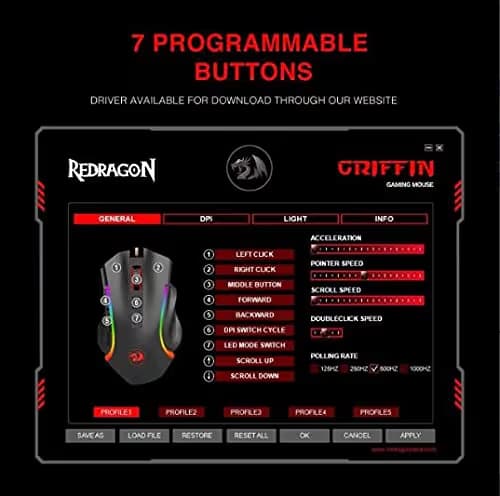 Redragon M602 RGB Wired Gaming Mouse RGB Spectrum Backlit Ergonomic Mouse Griffin Programmable with 7 Backlight Modes up to 7200 DPI for Windows PC Gamers (White) image