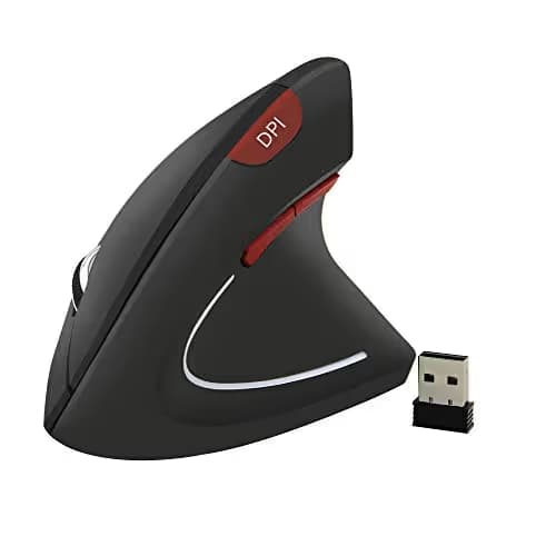 Ergonomic Mouse, Wireless Vertical Mouse, FIRSTMEMORY 2.4G Optical Ergonomic Vertical Mouse, 6 Buttons, 800/1200/1600 DPI for PC Mac Laptop Desktop (Ergonomic Mouse-Red DPI) main image