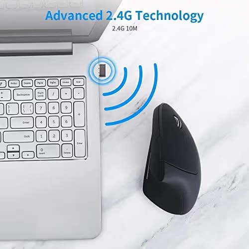 Ergonomic Wireless Mouse,Vertical Gaming Mouse -Ergonomic Design - Prevention of Mouse arm -Tennis Elbow (RSI Syndrome),3 Adjustable DPI 3200/1600/1200 Levels for Laptop, PC, MacBook, Notebook etc. image