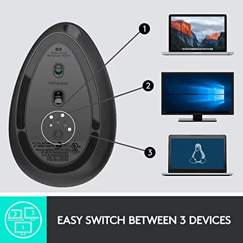 Logitech MX Vertical Advanced Ergonomic Mouse, Wireless via Bluetooth or Included USB Receiver (Renewed) image