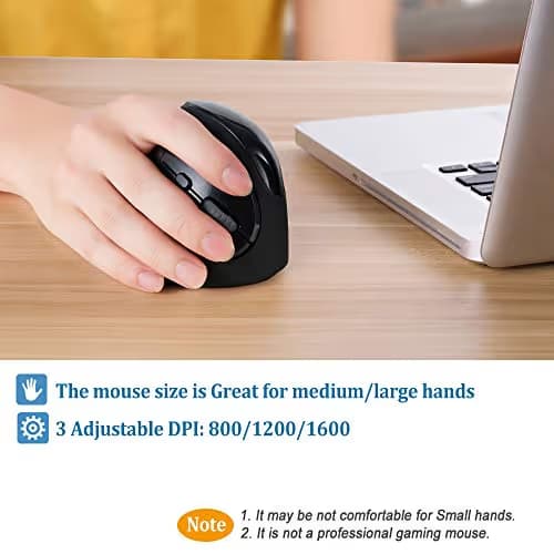 AUTLEY Ergonomic Mouse, 2.4G Wireless Vertical Mouse Optical Wireless Mouse with 800/1200/1600 DPI, for Laptop, PC, Computer, MacBook, Black image