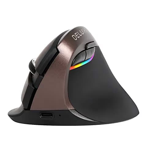 Delux Rechargeable Silent Ergonomic Mouse, Wireless Vertical Mouse with BT 4.0 and Nano Receiver, 6 Buttons and 4 Gear DPI RGB Optical Mice for Laptop PC Computer (M618mini-Jet) image