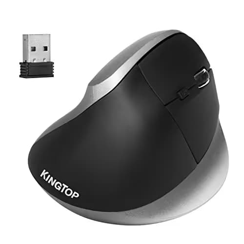 KINGTOP Vertical Mouse Ergonomic Optical Wireless Mouse Rechargeable for Notebook, PC, Laptop, Computer, Desktop, 6 Adjustable DPI Levels 6 Buttons Reduces Hand/Wrist Pain image
