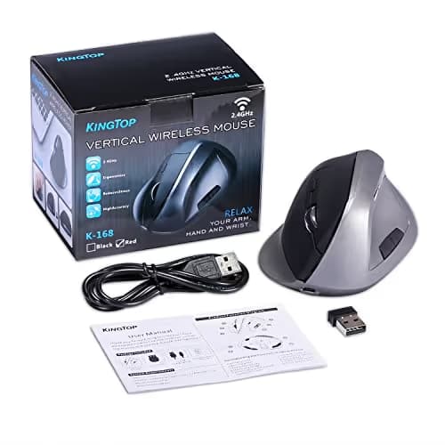KINGTOP Vertical Mouse Ergonomic Optical Wireless Mouse Rechargeable for Notebook, PC, Laptop, Computer, Desktop, 6 Adjustable DPI Levels 6 Buttons Reduces Hand/Wrist Pain image