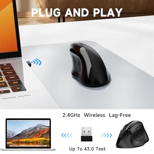 Memzuoix Wireless Ergonomic Mouse, Upgraded 2.4G Optical Wireless Vertical Mouse with Adjustable DPI 800/1600/2400, Pinky Finger Rest for Large Hands image
