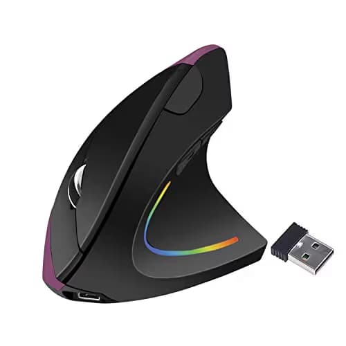 Wireless Ergonomic Mouse,Funwaretech 【Rechargeable】 2.4G Vertical Optical Mice,800/1200 /1600 DPI with 6 Buttons for Laptop,Desktop,PC, MacBook - Purple image