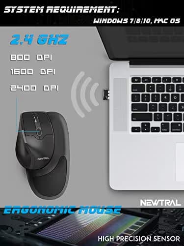 Newtral Small Size (Small，Medium，Large Available) Semi-Vertical Wireless Ergonomic Mouse,All Buttons Programmable, 800/1600/2400 DPI, Detachable Magnetic Palm Support (S) image