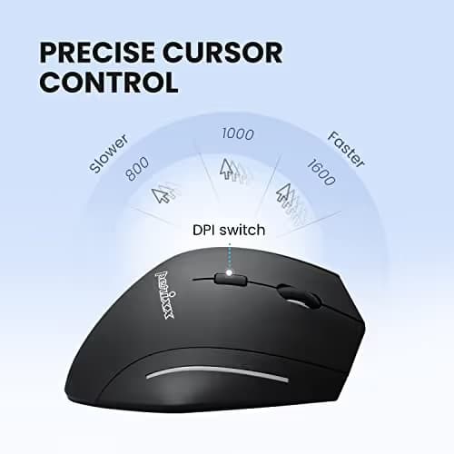 Perixx PERIMICE-608 Wireless Vertical Mouse, 6 Button, 800/1000/1600 DPI, Right Handed Design image