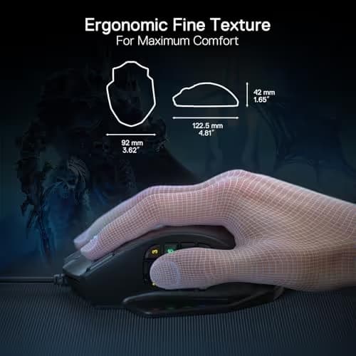 Redragon M908 Impact RGB LED MMO Mouse with Side Buttons Laser Wired Gaming Mouse with 12,400DPI, High Precision, 19 Programmable Mouse Buttons image