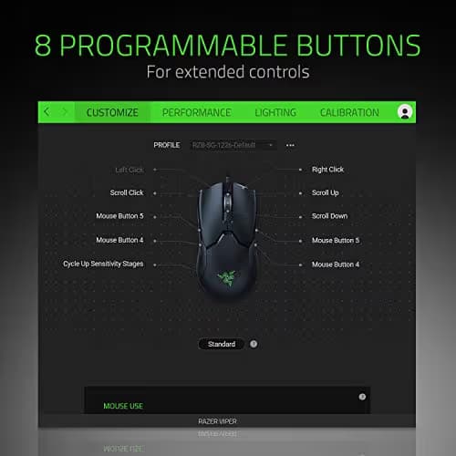 Razer Viper Ultralight Ambidextrous Wired Gaming Mouse: Fastest Mouse Switch in Gaming - 16,000 DPI Optical Sensor - Chroma RGB Lighting - 8 Programmable Buttons - Drag-Free Cord (Renewed) image