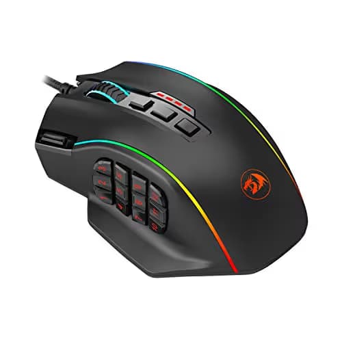 Redragon M901 Gaming Mouse, Wired MMO RGB LED Backlit Computer Mice, 24000 DPI, Perdition, with Weight Tuning Set & 18 Programmable Buttons for Windows PC Gaming (Black) image