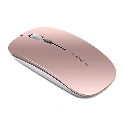 Picktech Q5 Slim Rechargeable Wireless Mouse, 2.4G Portable Optical Silent Ultra Thin Wireless Computer Mouse with USB Receiver and Type C Adapter, Compatible with PC, Laptop, Desktop (Rose Gold) image