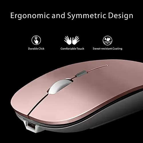 Picktech Q5 Slim Rechargeable Wireless Mouse, 2.4G Portable Optical Silent Ultra Thin Wireless Computer Mouse with USB Receiver and Type C Adapter, Compatible with PC, Laptop, Desktop (Rose Gold) image