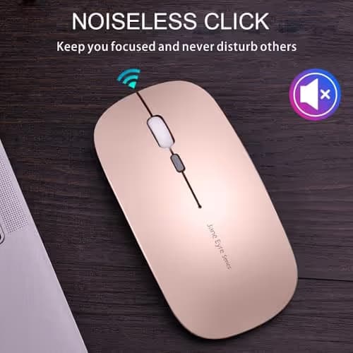 Picktech Q5 Slim Rechargeable Wireless Mouse, 2.4G Portable Optical Silent Ultra Thin Wireless Computer Mouse with USB Receiver and Type C Adapter, Compatible with PC, Laptop, Desktop (Rose Gold) image