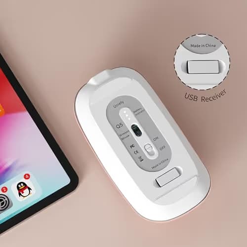 Picktech Q5 Slim Rechargeable Wireless Mouse, 2.4G Portable Optical Silent Ultra Thin Wireless Computer Mouse with USB Receiver and Type C Adapter, Compatible with PC, Laptop, Desktop (Rose Gold) image