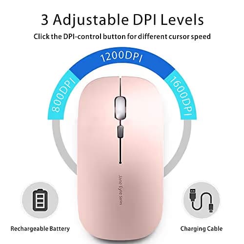 Picktech Q5 Slim Rechargeable Wireless Mouse, 2.4G Portable Optical Silent Ultra Thin Wireless Computer Mouse with USB Receiver and Type C Adapter, Compatible with PC, Laptop, Desktop (Rose Gold) image