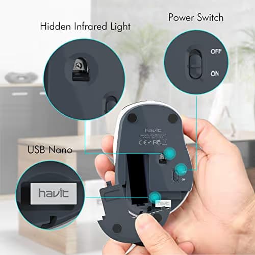 Havit 2.4G Wireless Mouse 2000DPI Optical Mini Portable Mobile with USB Receiver, 3 Adjustable DPI Levels, 4 Buttons for Notebook, PC, Laptop, Computer, MacBook (White) image