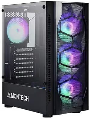 Montech X3 Mesh 6pcs, 3 x 140mm& 3 x 120mm Fixed RGB Lighting Fans (Pre-Installed) ATX Mid-Tower PC Gaming Case, USB3.0, Door Open Tempered Glass Side Panel, High Airflow, Black image