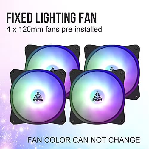 Montech X3 Mesh 6pcs, 3 x 140mm& 3 x 120mm Fixed RGB Lighting Fans (Pre-Installed) ATX Mid-Tower PC Gaming Case, USB3.0, Door Open Tempered Glass Side Panel, High Airflow, Black image