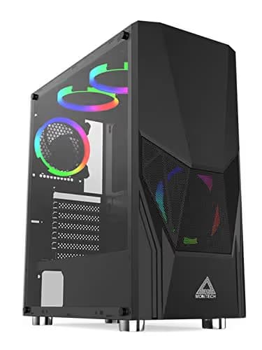 MONTECH Fighter 500 Black ATX Mid-Tower Computer Gaming Case, Pre-Installed Four Rainbow LED Fans, High Airflow Mesh 3D Front Panel, Tempered Glass, Magnetic Dust Filter, ATX / Micro ATX / Mini ITX main image