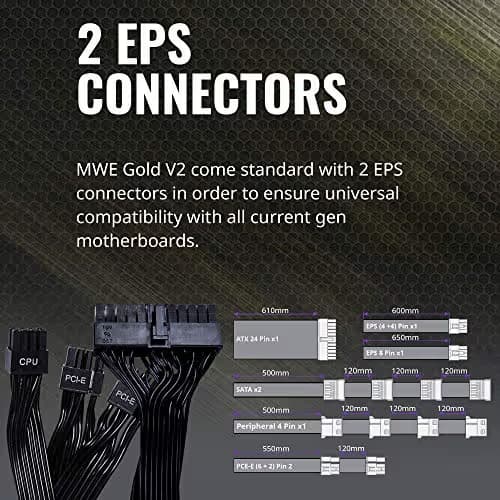 Cooler Master MWE Gold 650 V2 Fully Modular, 650W, 80+ Gold Efficiency, 2 EPS Connectors, 120mm HDB Fan, Semi-fanless Operation, 5 Year Warranty image