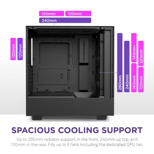 NZXT H5 Flow (2022) ATX Mid Tower Black with Tempered Glass Side Panel and USB 3.2 Gen 2x2 Type-C, USB 3.2 Gen 1 Type-A image