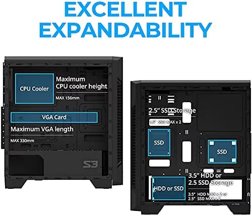 Zalman S3 ATX Mid Tower Black with Tempered Glass Side Panel and USB 3.2 Gen 1 Type-A, USB 2.0 Type-A Front Panel image