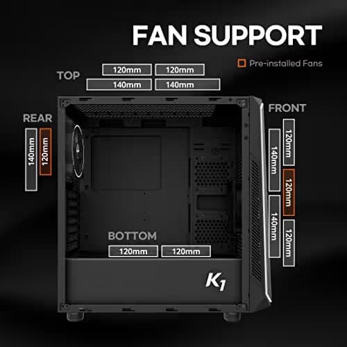 Zalman K1 ATX Mid Tower Black Acrylic Side Panel, USB 3.2 Gen 1 Type-A, USB 2.0 Type-A image