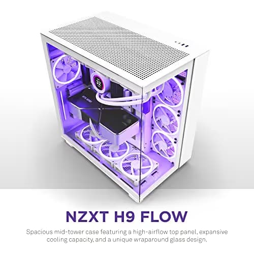 NZXT H9 Flow ATX Mid Tower White with Tempered Glass Side Panel and USB 3.2 Gen 2x2 Type-C, USB 3.2 Gen 1 Type-A Front Panel image