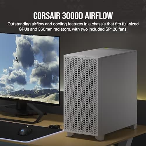 Corsair 3000D AIRFLOW ATX Mid Tower White Tempered Glass Side Panel, USB 3.2 Gen 1 Type-A Front Panel image