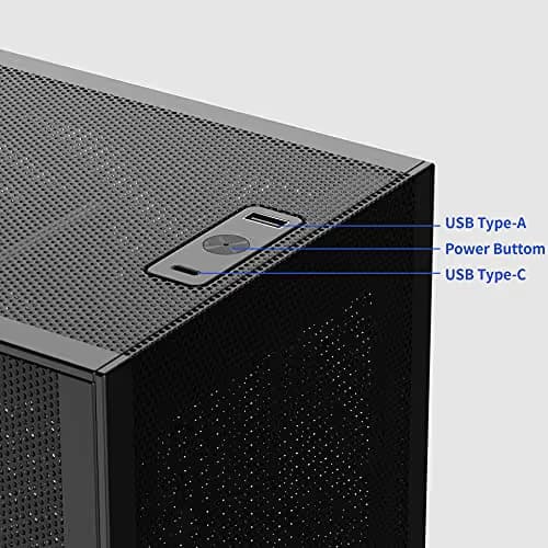 SSUPD Meshlicious Mini-ITX Tower Black Tempered Glass Side Panel, USB 3.2 Gen 2 Type-C, USB 3.2 Gen 1 Type-A image