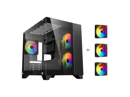 DIYPC ARGB-Q01 MicroATX Mini Tower White Tempered Glass Side Panel image