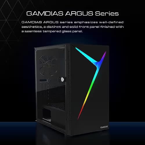 GAMDIAS ARGUS E4 ELITE ATX Mid Tower Black with Tempered Glass Side Panel and USB 3.2 Gen 1 Type-A, USB 2.0 Type-A image