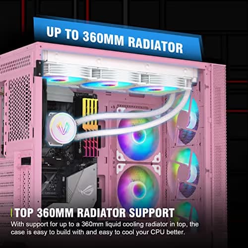Vetroo AL600 ATX Mid Tower Pink with Tempered Glass Side Panel and USB 3.2 Gen 1 Type-A, USB 2.0 Type-A Front Panel image