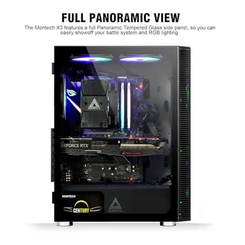 Montech X3 Mesh ATX Mid Tower Black with Mesh, Tempered Glass Side Panel, and USB 3.2 Gen 1 Type-A, USB 2.0 Type-A image