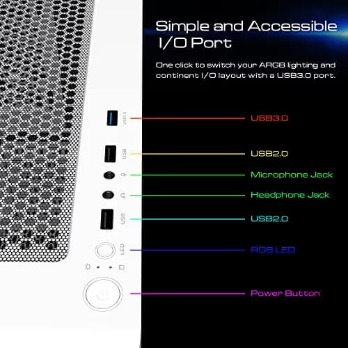 GAMDIAS TALOS E3 ATX Mid Tower White / Black Tempered Glass Side Panel, USB 3.2 Gen 1 Type-A USB 2.0 Type-A image