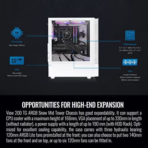 Thermaltake View 200 ATX Mid Tower White Tempered Glass ARGB USB 3.2 Gen 1 Type-A image