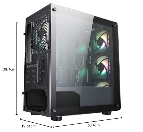 CiT Flash Micro ATX Mid Tower Black with Tempered Glass Side Panel and USB 3.2 Gen 1 Type-A, USB 2.0 Type-A image