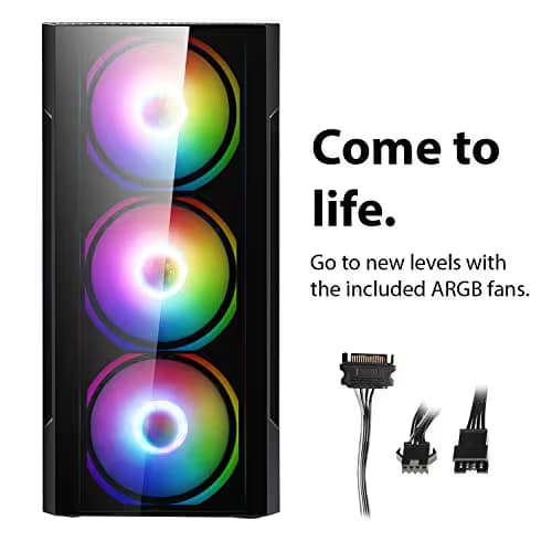 CiT Flash Micro ATX Mid Tower Black with Tempered Glass Side Panel and USB 3.2 Gen 1 Type-A, USB 2.0 Type-A image