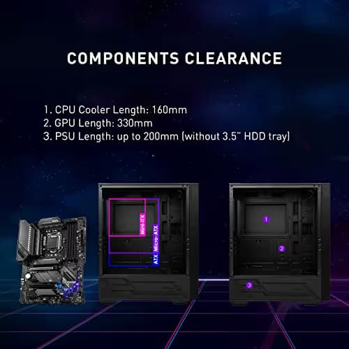 MSI MAG FORGE 112R ATX Mid Tower Black Tempered Glass Side Panel, USB 3.2 Gen 1 Type-A Front Panel image