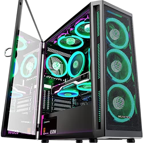 MUSETEX TW8-S6 ATX Mid Tower Black Mesh, Tempered Glass Side Panel, USB 3.2 Gen 1 Type-A main image