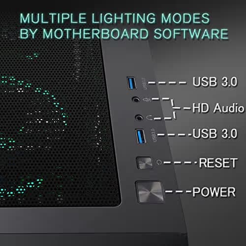 MUSETEX TW8-S6 ATX Mid Tower Black Mesh, Tempered Glass Side Panel, USB 3.2 Gen 1 Type-A image