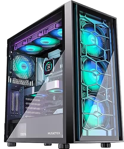 MUSETEX G06MN6-B ATX Mid Tower Black with Tempered Glass Side Panel and USB 3.2 Gen 1 Type-A, USB 2.0 Type-A Front Panel image