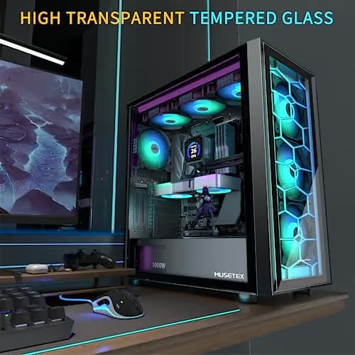 MUSETEX G06MN6-B ATX Mid Tower Black with Tempered Glass Side Panel and USB 3.2 Gen 1 Type-A, USB 2.0 Type-A Front Panel image