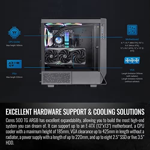 Thermaltake Ceres 500 ATX Mid Tower Black with Tempered Glass Side Panel and USB 3.2 Gen 2 Type-C, USB 3.2 Gen 1 Type-A image