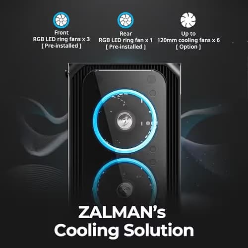 Zalman Z7 NEO ATX Mid Tower Black Tempered Glass Side Panel, USB 3.2 Gen 1 Type-A, USB 2.0 Type-A image