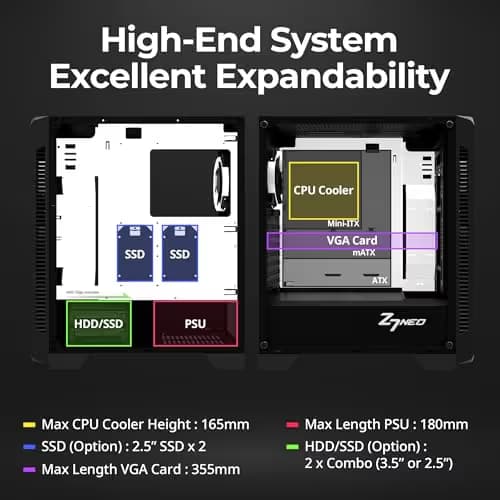 Zalman Z7 NEO ATX Mid Tower Black Tempered Glass Side Panel, USB 3.2 Gen 1 Type-A, USB 2.0 Type-A image